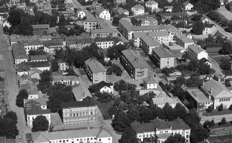 Flygbild kvarteret Njord 1948